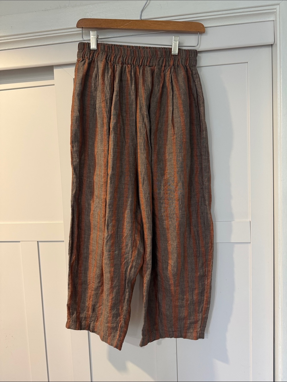 Relaxed Striped Wide-Leg Linen Blend Pants - Brown & Orange